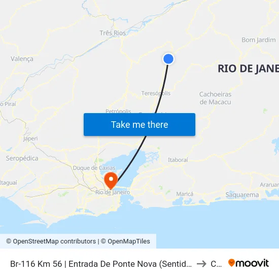 Br-116 Km 56 | Entrada De Ponte Nova (Sentido Teresópolis) to Caju map