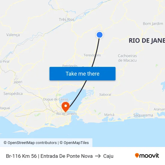Br-116 Km 56 | Entrada De Ponte Nova to Caju map