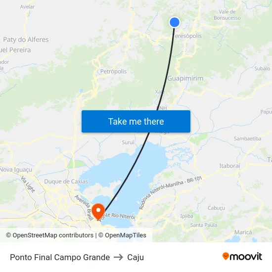 Ponto Final Campo Grande to Caju map