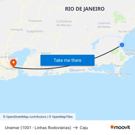 Unamar (1001 - Linhas Rodoviárias) to Caju map
