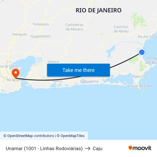Unamar (1001 - Linhas Rodoviárias) to Caju map