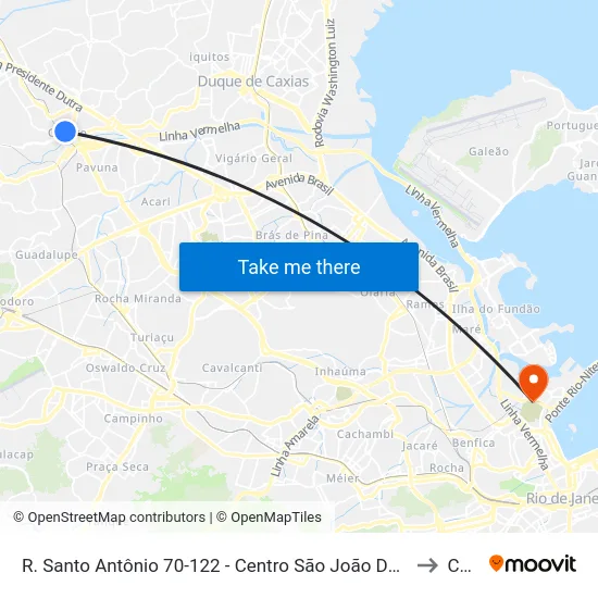 R. Santo Antônio 70-122 - Centro São João De Meriti to Caju map