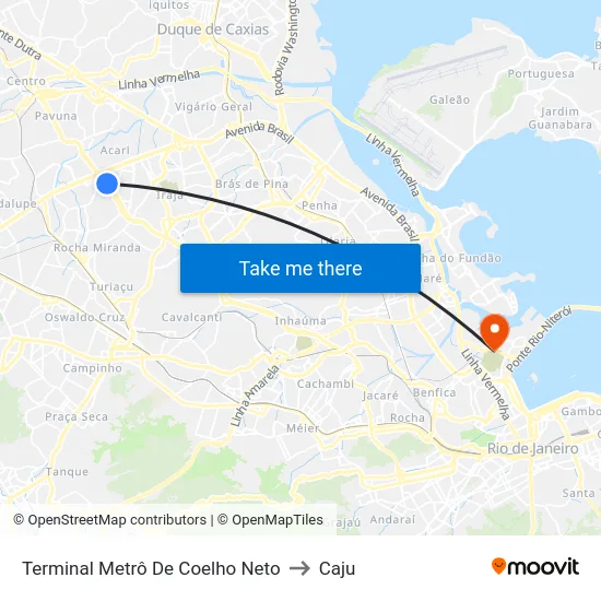Terminal Metrô De Coelho Neto to Caju map