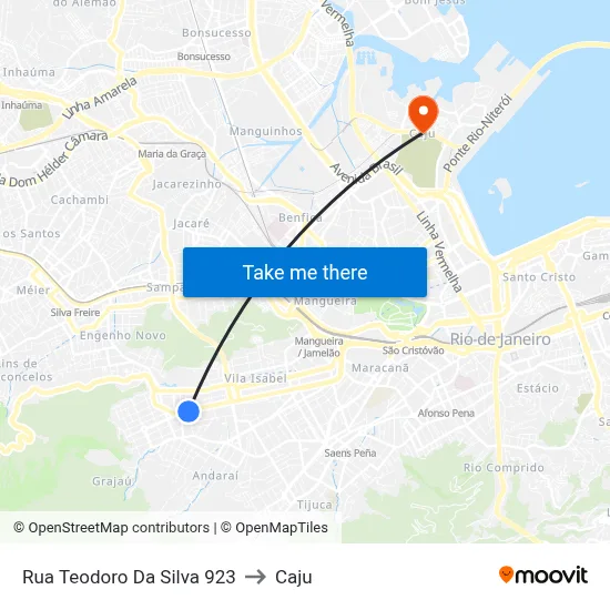 Rua Teodoro Da Silva 923 to Caju map