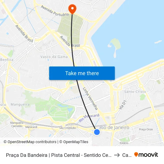 Praça Da Bandeira | Pista Central - Sentido Centro to Caju map
