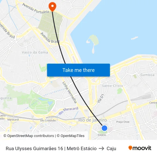Rua Ulysses Guimarães 16 | Metrô Estácio to Caju map
