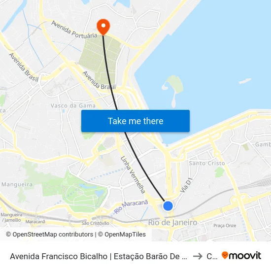 Avenida Francisco Bicalho | Estação Barão De Mauá - Pista Lateral 1457 to Caju map