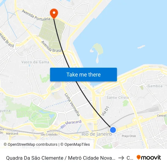 Quadra Da São Clemente / Metrô Cidade Nova (Intermunicipais) to Caju map