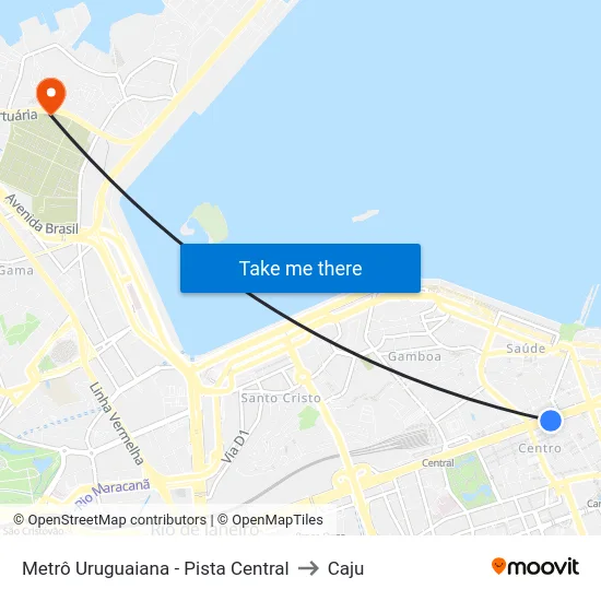 Metrô Uruguaiana - Pista Central to Caju map