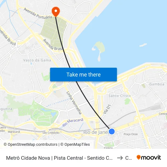Metrô Cidade Nova | Pista Central - Sentido Candelária to Caju map