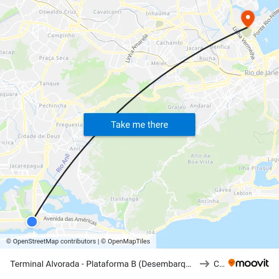 Terminal Alvorada - Plataforma B (Desembarque Transcarioca/Transolímpica) to Caju map