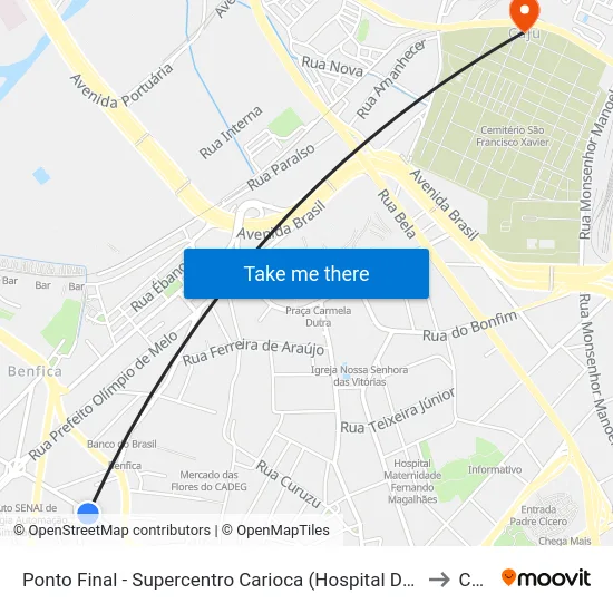 Ponto Final - Supercentro Carioca (Hospital Do Olho) to Caju map