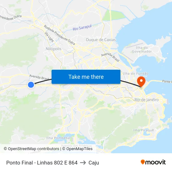 Ponto Final - Linhas 802 E 864 to Caju map