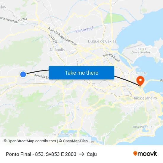 Ponto Final - 853, Sv853 E 2803 to Caju map