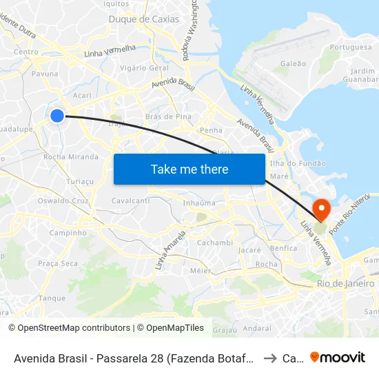 Avenida Brasil - Passarela 28 (Fazenda Botafogo) to Caju map
