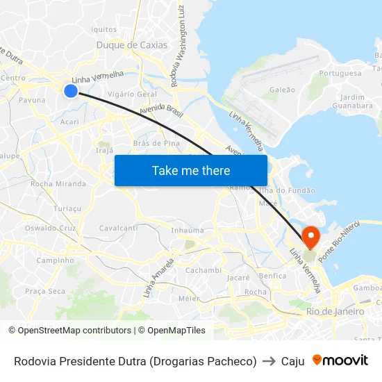 Rodovia Presidente Dutra (Drogarias Pacheco) to Caju map