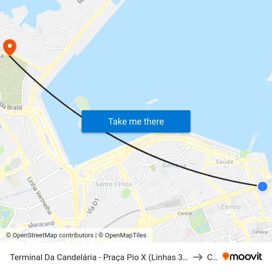 Terminal Da Candelária - Praça Pio X (Linhas 348, 352, 368, 380, 390) to Caju map