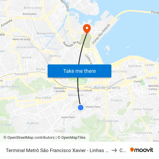 Terminal Metrô São Francisco Xavier - Linhas 600 E 601 to Caju map