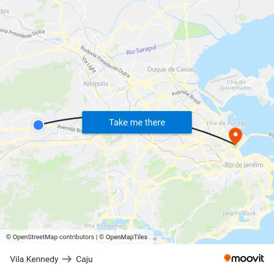 Vila Kennedy to Caju map