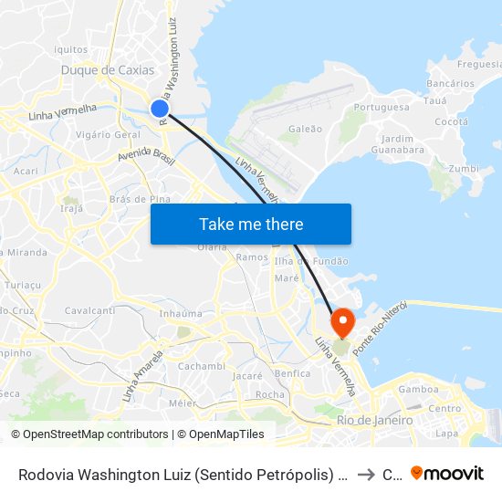 Rodovia Washington Luiz (Sentido Petrópolis) | Viaduto Do Maracanã to Caju map