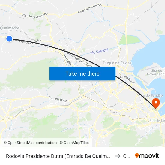 Rodovia Presidente Dutra (Entrada De Queimados) to Caju map