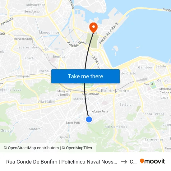 Rua Conde De Bonfim | Policlínica Naval Nossa Senhora Da Glória to Caju map