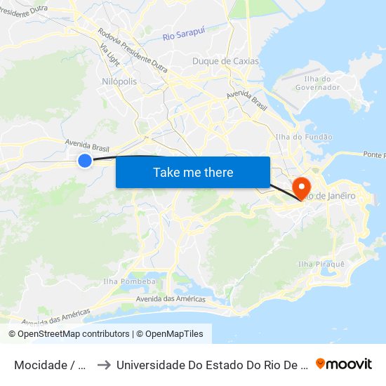 Mocidade / Padre Miguel to Universidade Do Estado Do Rio De Janeiro - Campus Maracanã map
