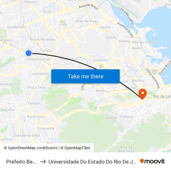 Prefeito Bento Ribeiro to Universidade Do Estado Do Rio De Janeiro - Campus Maracanã map