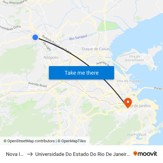Nova Iguaçu to Universidade Do Estado Do Rio De Janeiro - Campus Maracanã map