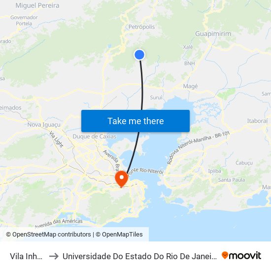 Vila Inhomirim to Universidade Do Estado Do Rio De Janeiro - Campus Maracanã map