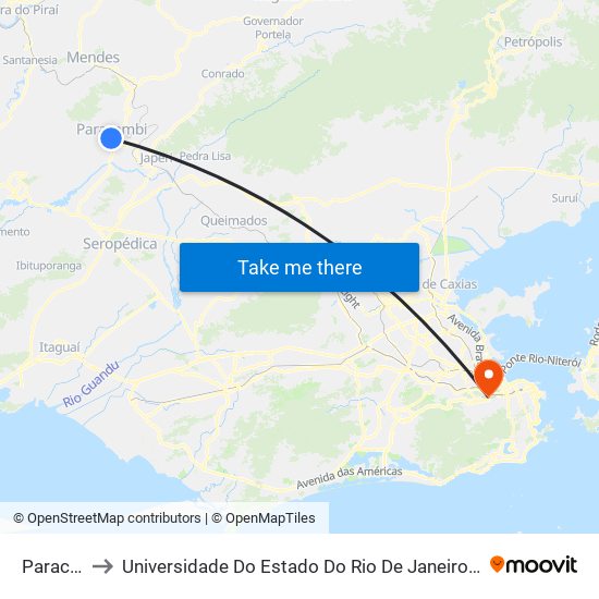 Paracambi to Universidade Do Estado Do Rio De Janeiro - Campus Maracanã map