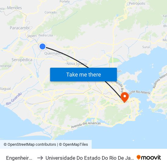 Engenheiro Pedreira to Universidade Do Estado Do Rio De Janeiro - Campus Maracanã map