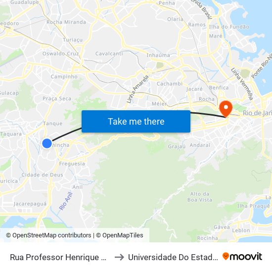 Rua Professor Henrique Costa | Prezunic Pechincha (Sentido Mirataia) to Universidade Do Estado Do Rio De Janeiro - Campus Maracanã map