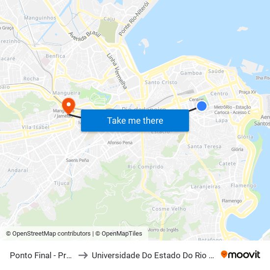 Ponto Final - Praça Da República to Universidade Do Estado Do Rio De Janeiro - Campus Maracanã map