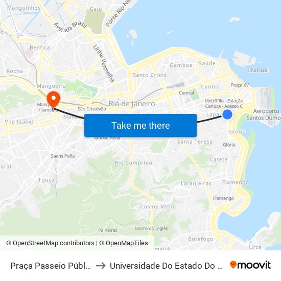 Praça Passeio Público (Sentido Santa Luzia) to Universidade Do Estado Do Rio De Janeiro - Campus Maracanã map