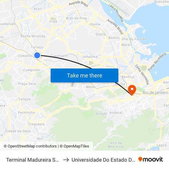 Terminal Madureira Shopping - Linhas 355, 774 E 940 to Universidade Do Estado Do Rio De Janeiro - Campus Maracanã map