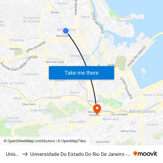 Unisuam to Universidade Do Estado Do Rio De Janeiro - Campus Maracanã map