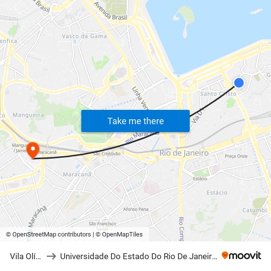 Vila Olímpica to Universidade Do Estado Do Rio De Janeiro - Campus Maracanã map