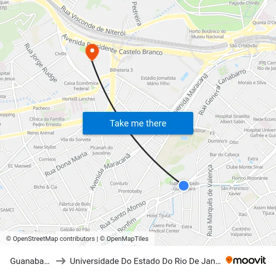 Guanabara Tijuca to Universidade Do Estado Do Rio De Janeiro - Campus Maracanã map