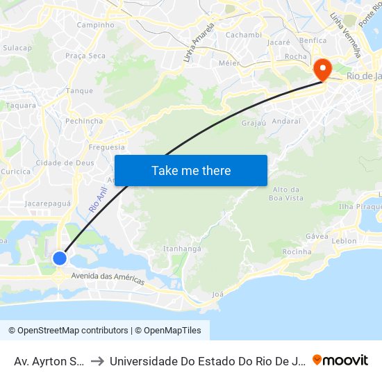 Av. Ayrton Senna | Vivo to Universidade Do Estado Do Rio De Janeiro - Campus Maracanã map