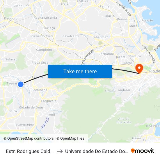 Estr. Rodrigues Caldas | Shopping Taquara Plaza to Universidade Do Estado Do Rio De Janeiro - Campus Maracanã map