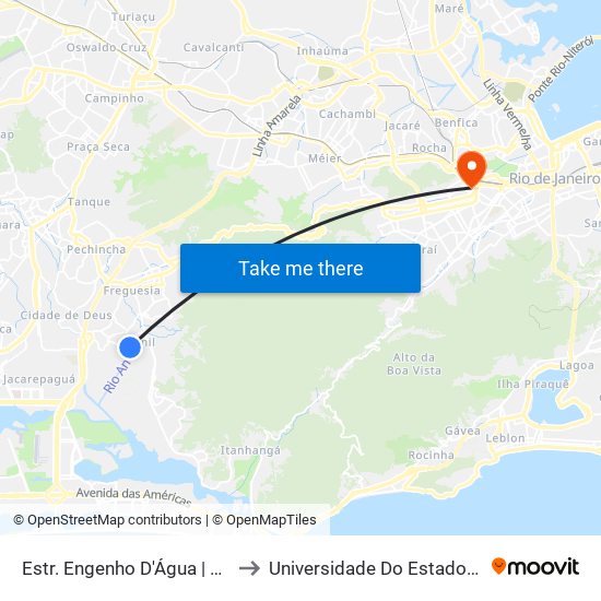 Estr. Engenho D'Água | Ponte Canal Do Anil | Dez Jacarepaguá to Universidade Do Estado Do Rio De Janeiro - Campus Maracanã map