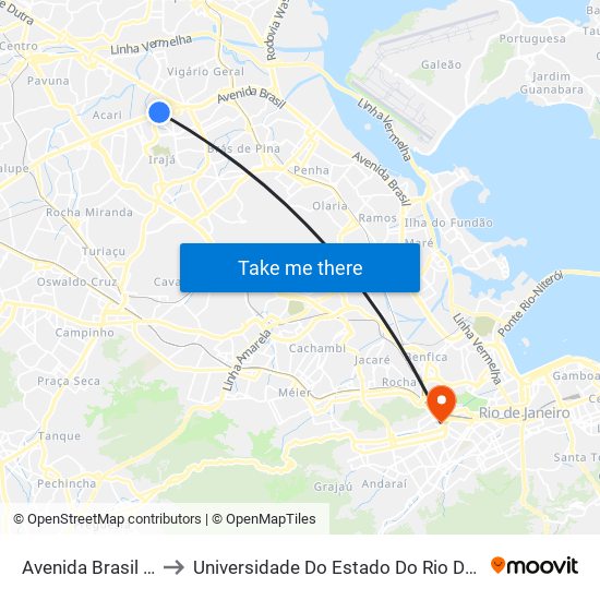 Avenida Brasil - Passarela 23 to Universidade Do Estado Do Rio De Janeiro - Campus Maracanã map