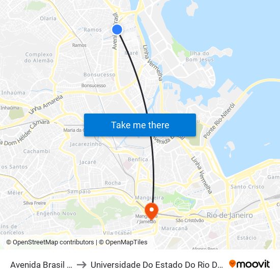 Avenida Brasil - Parque União to Universidade Do Estado Do Rio De Janeiro - Campus Maracanã map