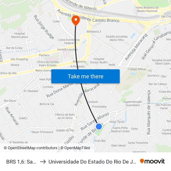 BRS 1,6: Saens Peña II to Universidade Do Estado Do Rio De Janeiro - Campus Maracanã map