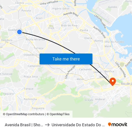 Avenida Brasil | Shopping Jardim Guadalupe to Universidade Do Estado Do Rio De Janeiro - Campus Maracanã map