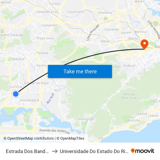 Estrada Dos Bandeirantes | BRT Curicica to Universidade Do Estado Do Rio De Janeiro - Campus Maracanã map