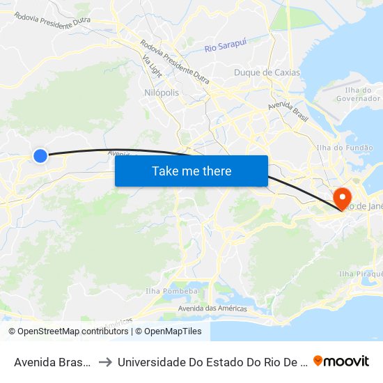 Avenida Brasil - Carobinha to Universidade Do Estado Do Rio De Janeiro - Campus Maracanã map