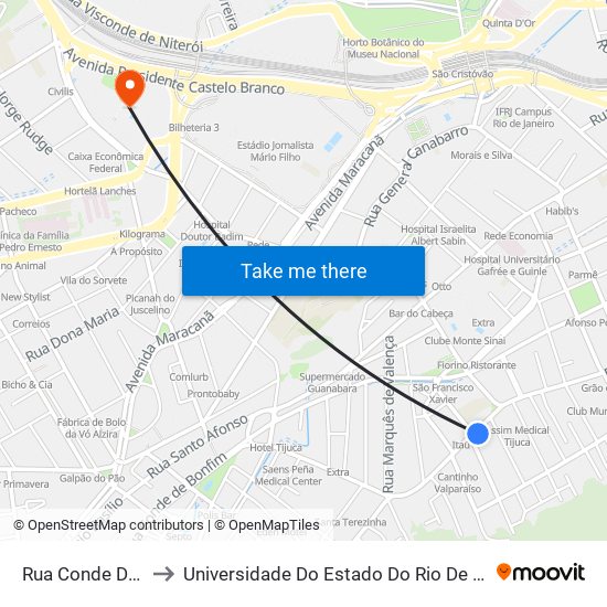 Rua Conde De Bonfim | Supermercado Mundial to Universidade Do Estado Do Rio De Janeiro - Campus Maracanã map