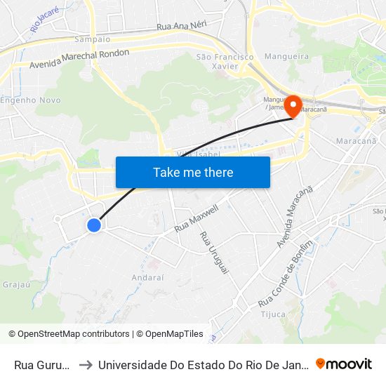 Rua Gurupi, 20-28 to Universidade Do Estado Do Rio De Janeiro - Campus Maracanã map